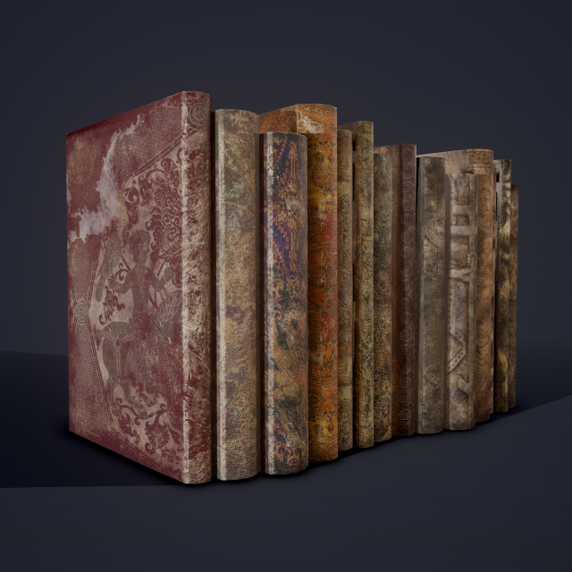 Medieval books row 1 designs 1 and 2 3D Model .c4d .max .obj .3ds .fbx .stl .blend 