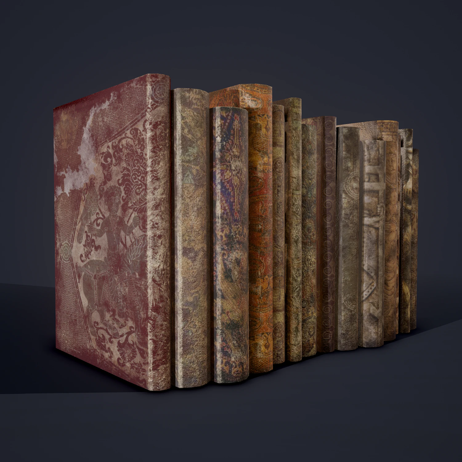 Medieval books row 1 designs 1 and 2 3D Model .c4d .max .obj .3ds .fbx .stl .blend