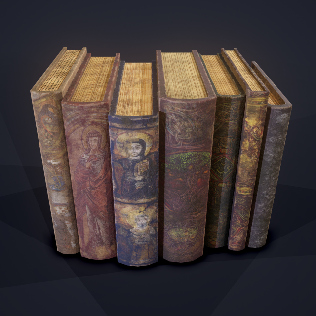 Medieval books row 2 designs 1 3D Model .c4d .max .obj .3ds .fbx .stl .blend 