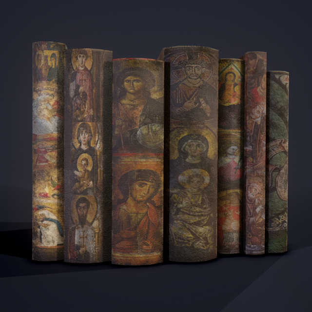 Medieval books row 2 designs 2 3D Model .c4d .max .obj .3ds .fbx .stl .blend 
