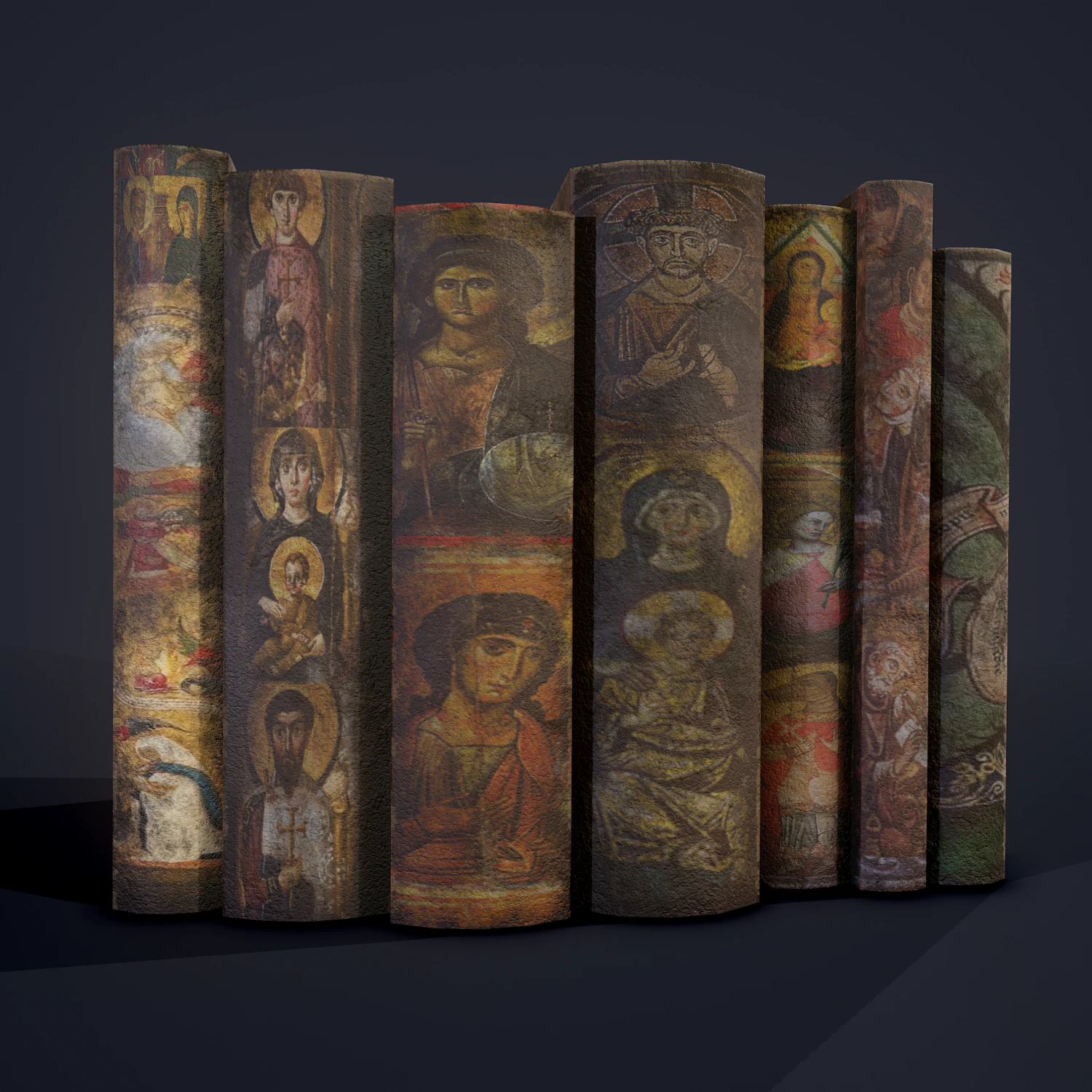 Medieval books row 2 designs 2 3D Model .c4d .max .obj .3ds .fbx .stl .blend 