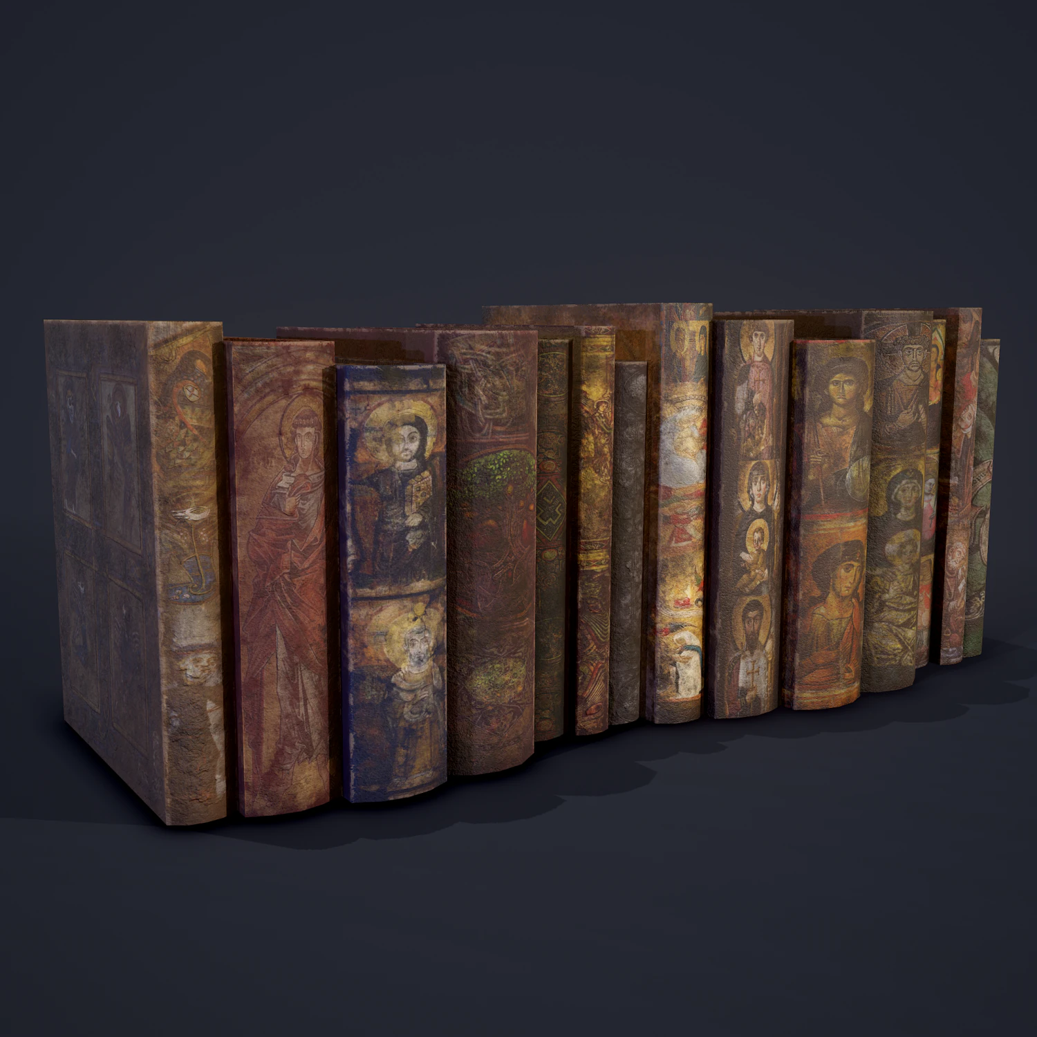 Medieval books row 2 designs 1 and 2 3D Model .c4d .max .obj .3ds .fbx .stl .blend 