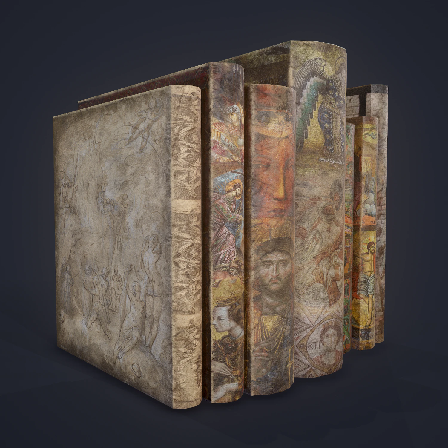 Medieval books row 3 design 1 3D Model .c4d .max .obj .3ds .fbx .stl .blend 