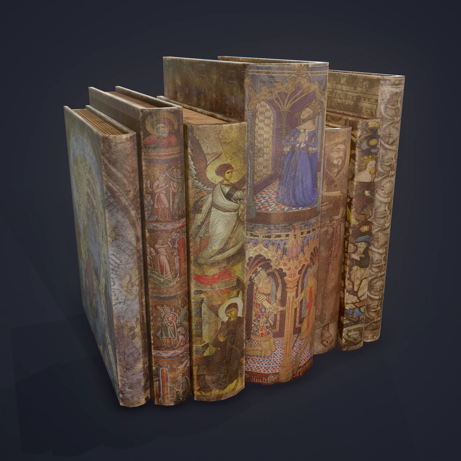 Medieval books row 3 design 2 3D Model .c4d .max .obj .3ds .fbx .stl .blend