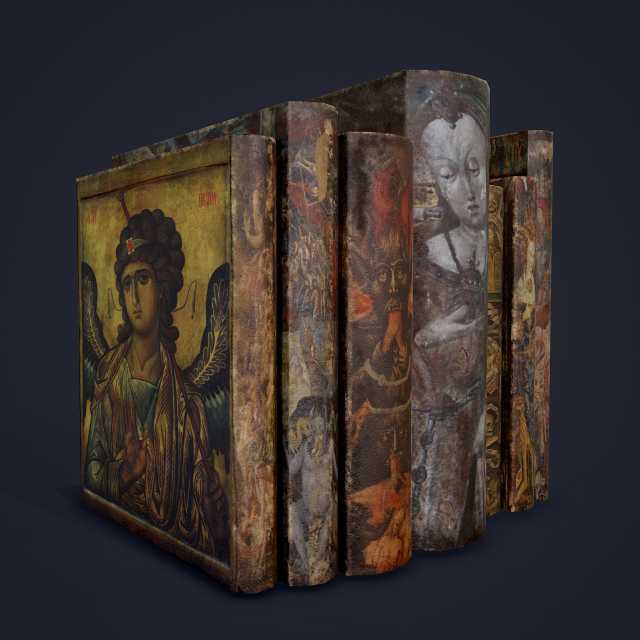 Medieval books row 3 design 3 3D Model .c4d .max .obj .3ds .fbx .stl .blend 