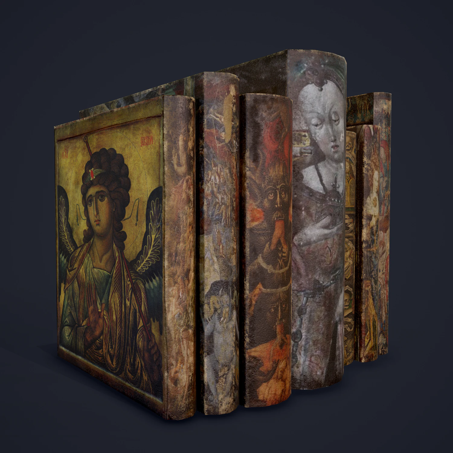 Medieval books row 3 design 3 3D Model .c4d .max .obj .3ds .fbx .stl .blend 