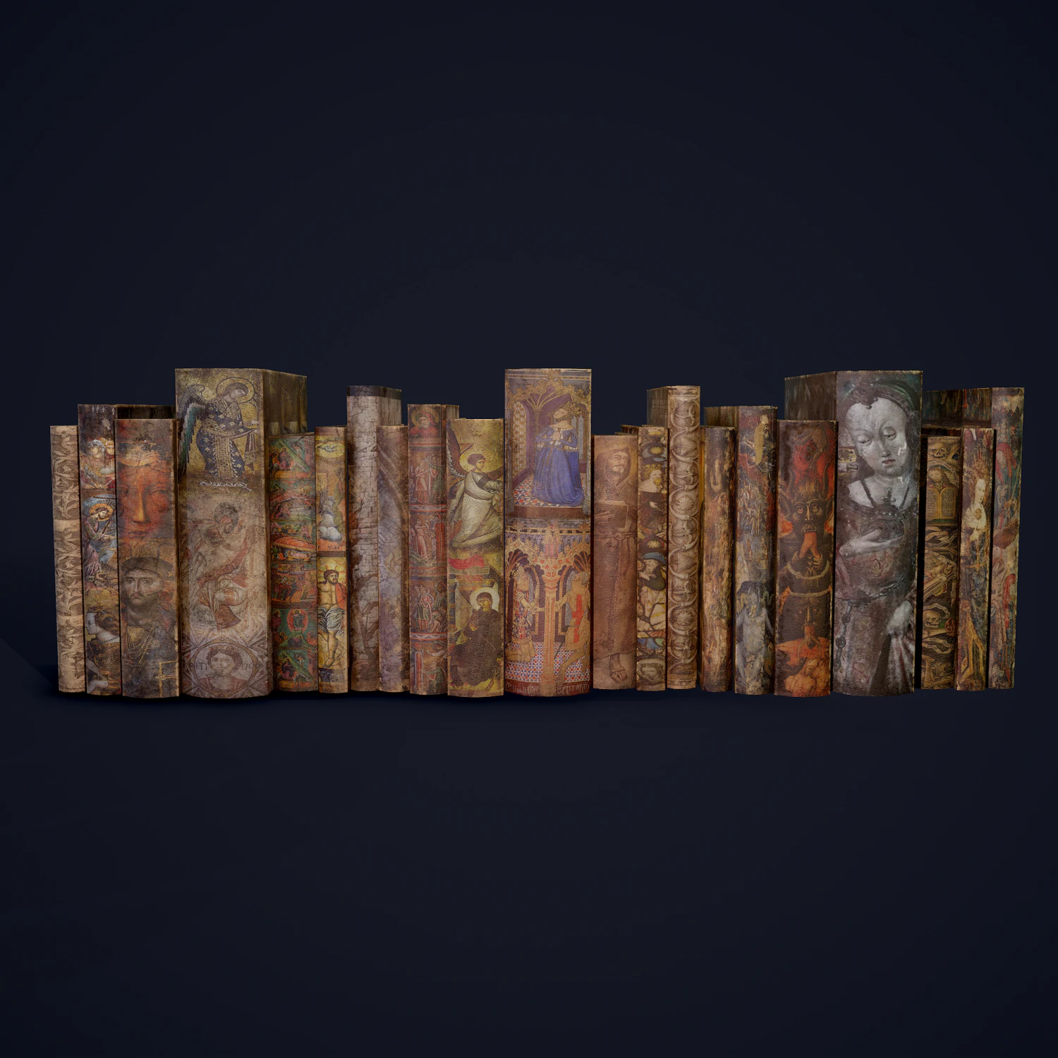 Medieval books row 3 design 1 2 and 3 3D Model .c4d .max .obj .3ds .fbx .stl .blend 