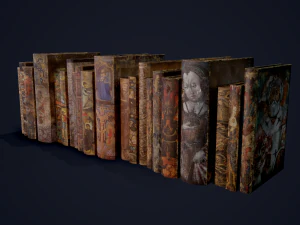 Medieval books row 3 design 1 2 and 3 3D Model