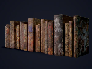 Medieval books row 3 design 1 2 and 3 3D Model