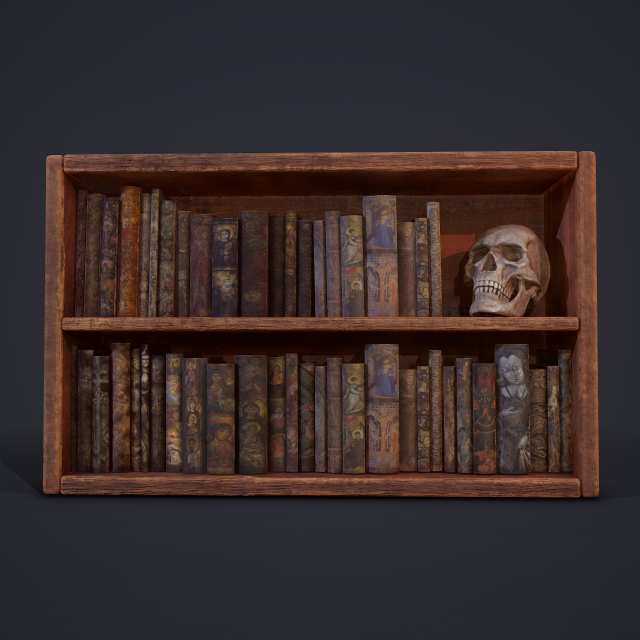 Medieval books and skull 3D Model .c4d .max .obj .3ds .fbx .stl .blend 