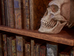 Medieval books and skull 3D Model