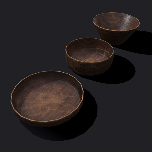 wooden bowls 3D Model .c4d .max .obj .3ds .fbx .stl .blend 