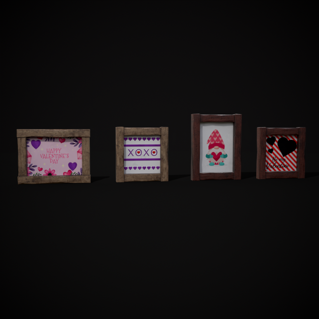 Four Wooden Valentines Picture Frames 3Dモデル .c4d .max .obj .3ds .fbx .stl .blend 