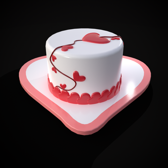 Valentines Cake With Heart Balloon 3D Модель .c4d .max .obj .3ds .fbx .stl .blend 
