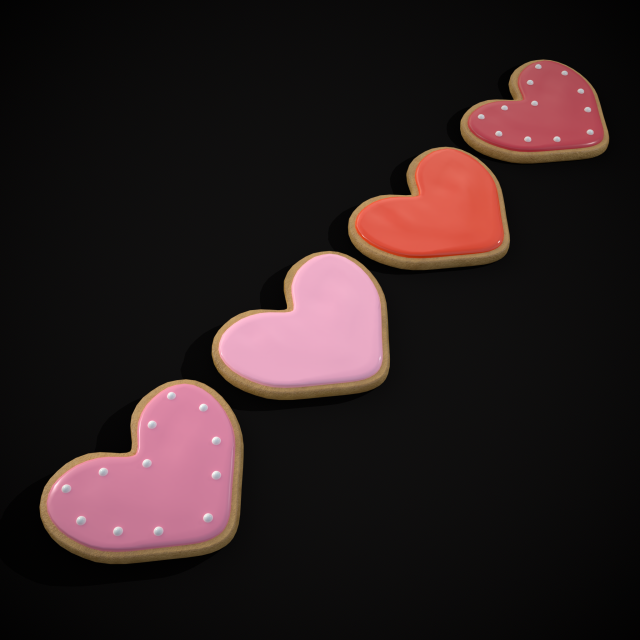 Pink Red Heart Cookies Modelo 3D .c4d .max .obj .3ds .fbx .stl .blend 