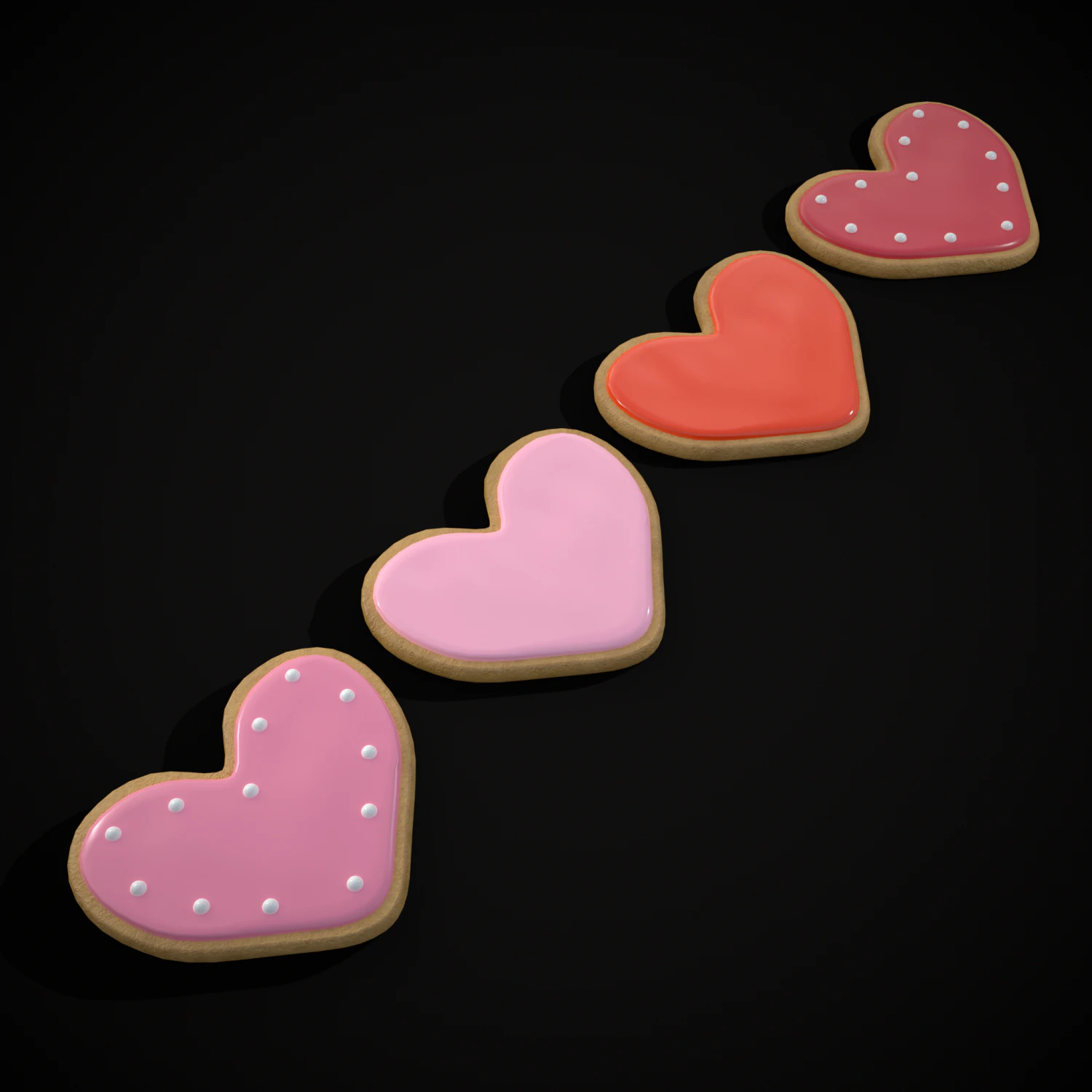 Pink Red Heart Cookies 3D Model .c4d .max .obj .3ds .fbx .stl .blend 