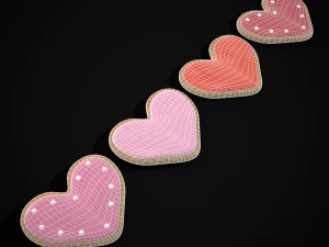 Pink Red Heart Cookies 3D Model