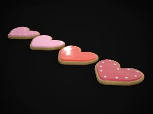 Pink Red Heart Cookies 3D Model
