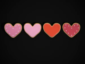 Pink Red Heart Cookies 3D Model