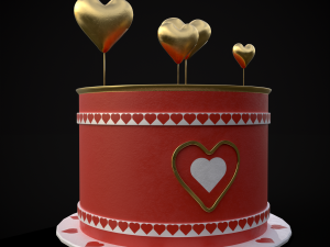 Red And White Heart Balloon Cake 3D Model