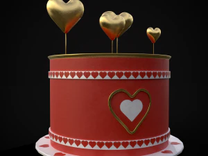 Torta Di Palloncini A Cuore Rosso E Bianco Modello 3D