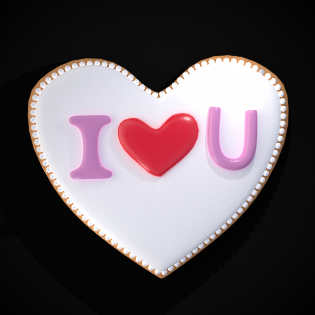I Heart You Valentines Cookie 3D Model .c4d .max .obj .3ds .fbx .stl .blend
