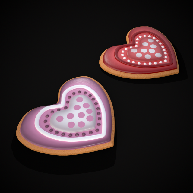 Heart within a Heart Cookie 3D Model .c4d .max .obj .3ds .fbx .stl .blend 