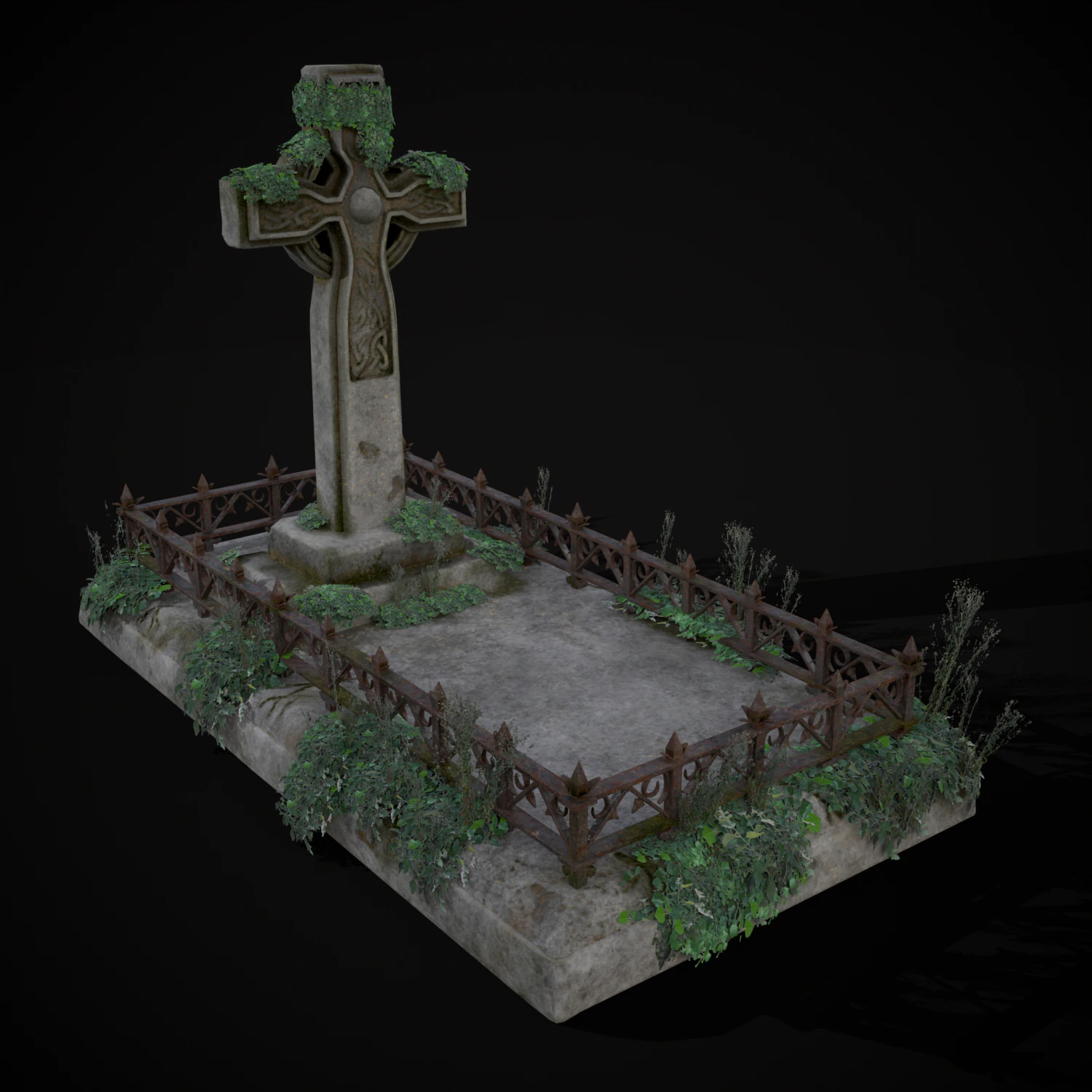 Moss Stone Surface Burial Vault 3D Model .c4d .max .obj .3ds .fbx .stl .blend 