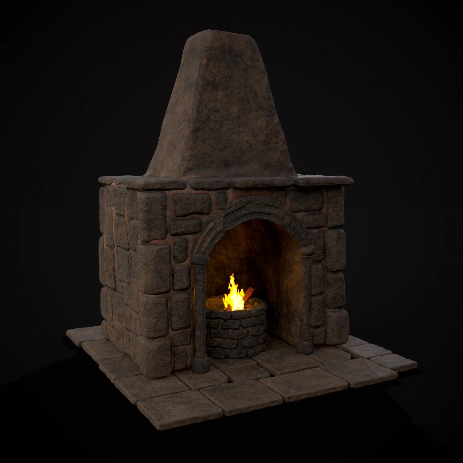 Medieval Mud Stone Fireplace 3D 3D Model .c4d .max .obj .3ds .fbx .stl .blend 