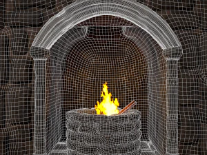 Medieval Mud Stone Fireplace 3D 3D Model