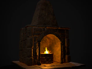 Medieval Mud Stone Fireplace 3D 3D Model