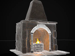 Medieval Mud Stone Fireplace 3D 3D Model
