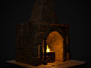 Medieval Mud Stone Fireplace 3D 3D Model