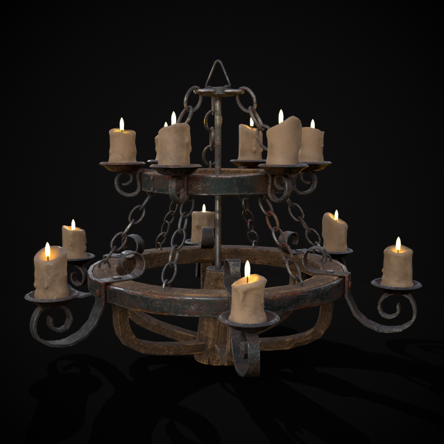 Rustic Medieval Wooden Candle Chandelier model 3D मॉडल .c4d .max .obj .3ds .fbx .stl .blend 