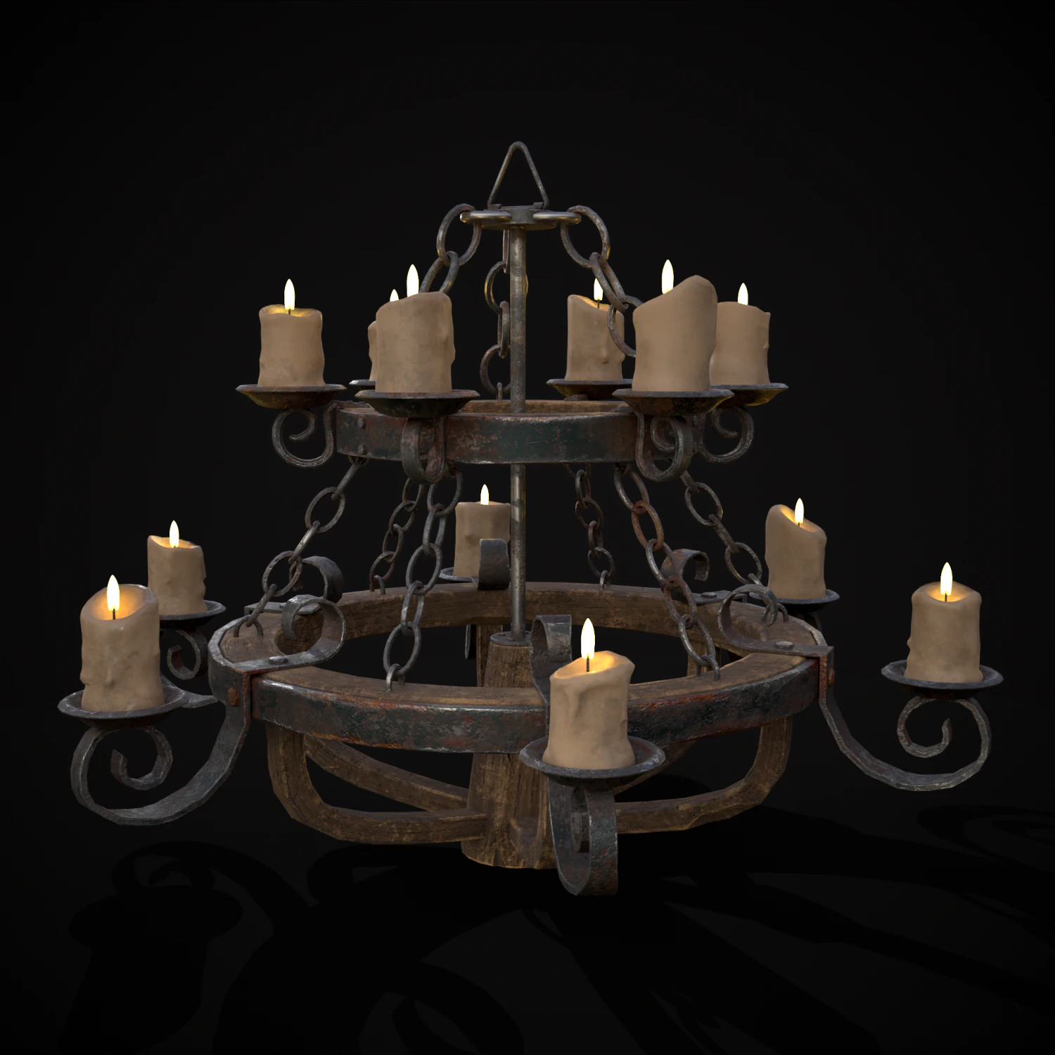 Rustic Medieval Wooden Candle Chandelier model 3D Model .c4d .max .obj .3ds .fbx .stl .blend 