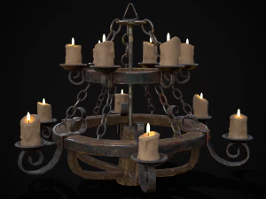 Rustiek middeleeuws houten kaarskroonluchtermodel 3D Model