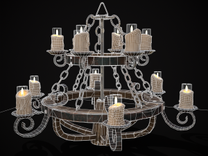 Rustic Medieval Wooden Candle Chandelier model 3D मॉडल