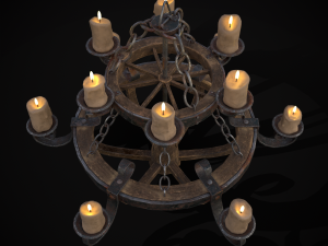 Rustic Medieval Wooden Candle Chandelier model 3D मॉडल