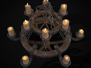 Rustic Medieval Wooden Candle Chandelier model 3D Model