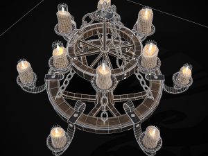 Rustic Medieval Wooden Candle Chandelier model 3D मॉडल