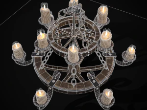 Rustic Medieval Wooden Candle Chandelier model 3D Model