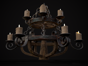 Rustic Medieval Wooden Candle Chandelier model 3D मॉडल