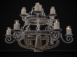 Rustic Medieval Wooden Candle Chandelier model 3D मॉडल