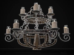 Rustic Medieval Wooden Candle Chandelier model 3D Model