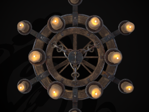 Rustic Medieval Wooden Candle Chandelier model 3D मॉडल