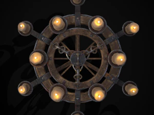 Rustic Medieval Wooden Candle Chandelier model 3D Model