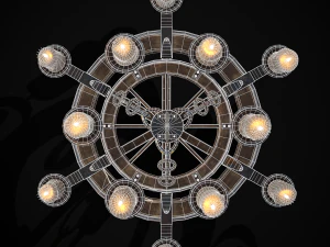 Rustic Medieval Wooden Candle Chandelier model 3D Model