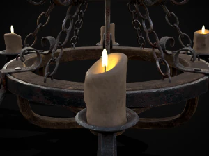 Rustic Medieval Wooden Candle Chandelier model 3D Model