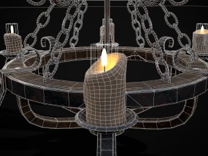 Rustic Medieval Wooden Candle Chandelier model 3D Model