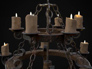 Rustic Medieval Wooden Candle Chandelier model 3D Model